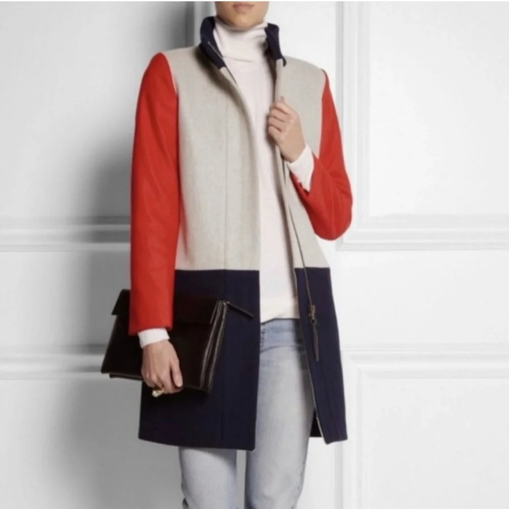 J Crew colorblock wool pea coat size 4 Petite - Picture 2 of 10